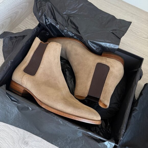 BRAND NEW IN BOX Saint Laurent Tan Suede Boots SUEDE SOHO Mid heel leather - Picture 3 of 14